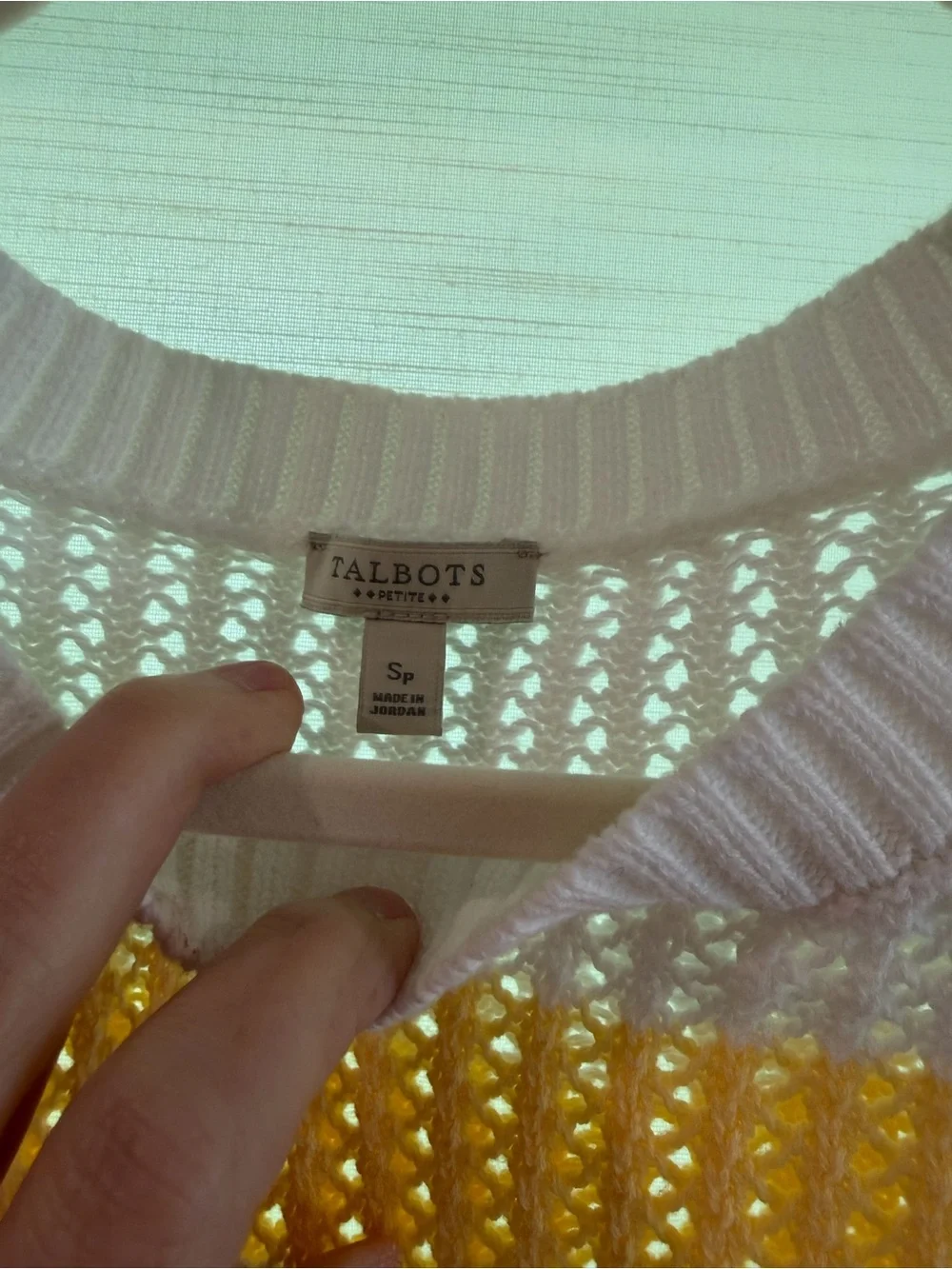 Talbots Open-Knit Crewneck Sweater in Pink, Blue, Yellow, Red, Size small petite